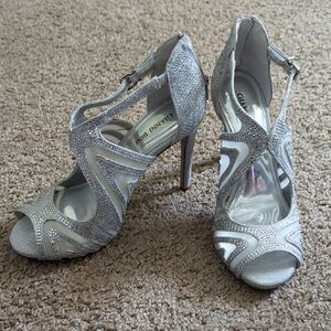Gianni Bini Silver Strappy Stiletto Heels - Slight Discoloration